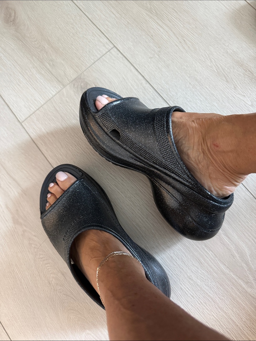 Balenciaga Silver Glitter Slide Sandals